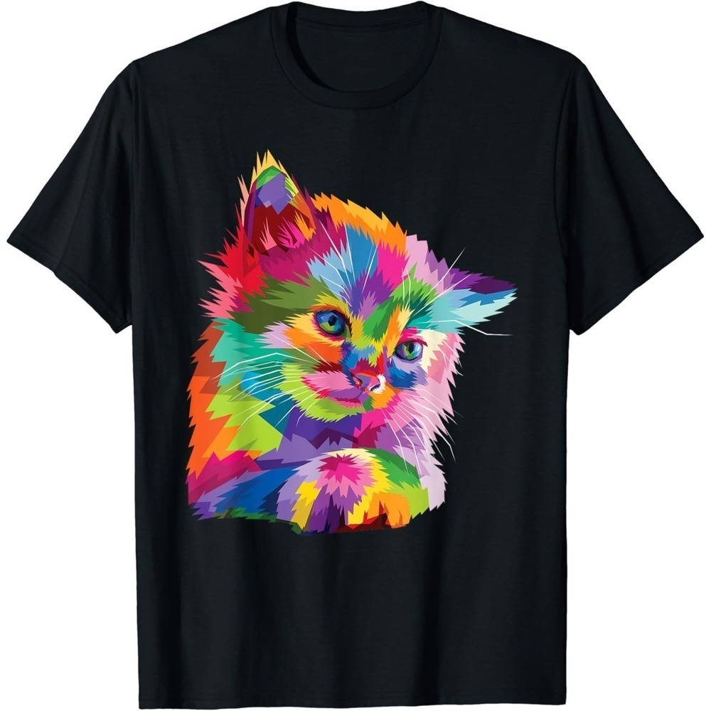 Colorful Rainbow Kitten Cute Cartoon Retro Unisex T-Shirt